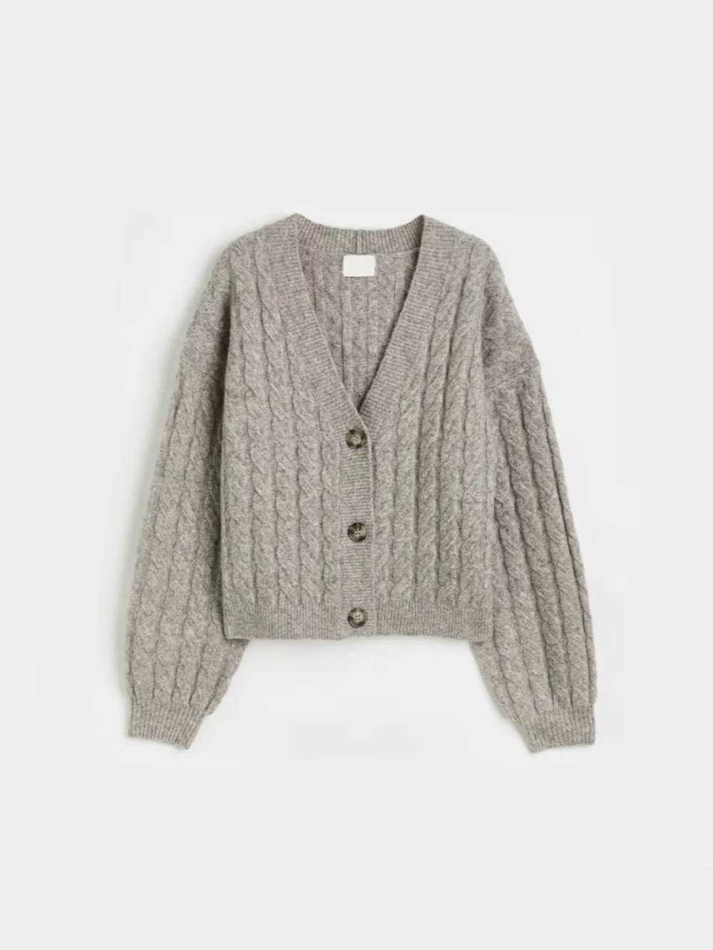 H&M Cable-knit V-neck Chunky-knit Cropped Cardigan in Gray Size Medium